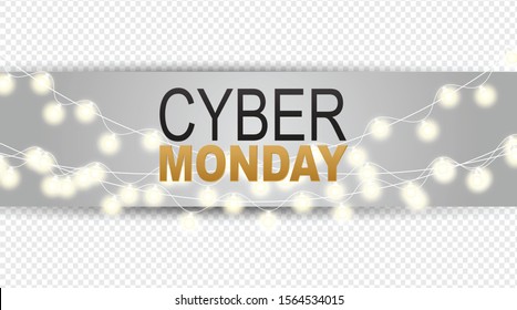 Cyber Monday Shopping event advertisement background with shiny helium balloons. Big sale design concept for newsletters and website ads. Vector ilustration.