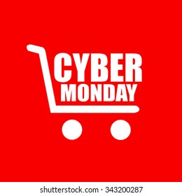 Cyber Monday Sign In The Cart Isolated On Red Background