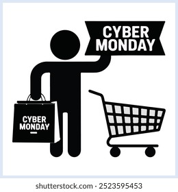 Cyber Monday silhouette, Cyber Monday sale vector illustration, Cyber Monday E-commerce shopping,online-shop,shopping,discount,shopping-cart vector Icon
