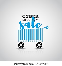 Cyber Montag einfache Karte Design mit Shopping-Warenkorb Barcode. Verkaufskonzept. Vektorgrafik