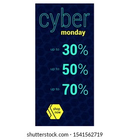 Cyber Monday social media banner. Big discount vector template. Cyber Monday social media vertical banner with geometrical background. 