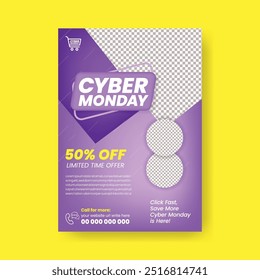  Cyber Monday Special Offer a4 print flyer or poster Template for  E-commerce Sale Discount flyer and Online shopping, fashion, retail Promotional leaflet  Design