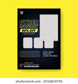  Cyber Monday Special Offer a4 print flyer or poster Template for  E-commerce Sale Discount flyer and Online shopping, fashion, retail Promotional leaflet  Design