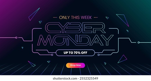 Anuncio de oferta especial Cyber monday con diseño futurista. Fondo de Plantilla de Anuncio de venta de lunes cibernético. Anuncio de lunes cibernético para redes sociales, Anuncio de Web o promoción empresarial