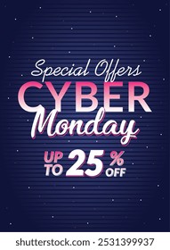 Oferta especial Cyber Monday con diseño de neón y luces de colores, Vector