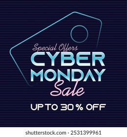 Cyber Monday special offer with neon design and colorful lights, Vector