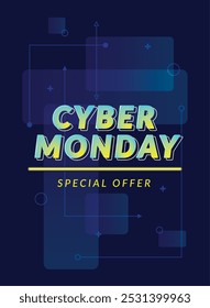Cyber Monday special offer with neon design and colorful lights, Vector