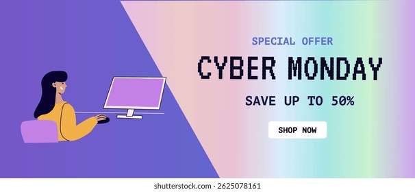 Cyber monday special offer sale with discounts up to 50 percent.