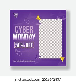   Cyber Monday Oferta especial Plantilla de Anuncio cuadrado para redes sociales, folleto de descuento de venta de comercio electrónico y diseño de anuncios de Web promocional en línea con diseño de fondo colorido creativo moderno