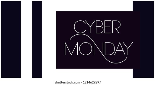 Cyber Monday - stylish hand lettering in minimalistic style; white letters on black background. Vector illustration for banners, prints, stickers, badges, online stores, web, posters and flyers.