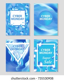 Cyber Monday super sale day set flyers, collection of templates for your poster design, invitation, banner. Special offer, discounts. Vector illustration