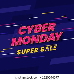 Cyber monday super sale poster background social media template vector illustration. 1980s old retro game typography banner design