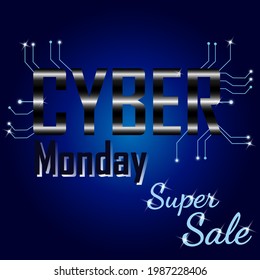 Cyber monday super sale poster. Clearance mega discount flyer template. Big special offer season. Vector digital shop banner illustration