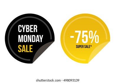 Cyber monday super sale round stickers for web and print isolated on white background.