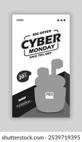 Cyber Monday super sale social media story banner template and earbuds online post design