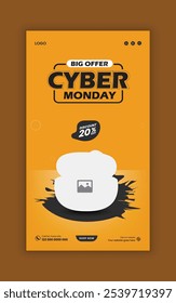 Cyber Monday super sale social media story banner template and earbuds online post design