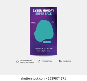 Cyber monday super sale social media stories template design template