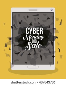 Cyber Monday and tablet icon. ecommerce sale decoration and advertising theme. Colorful design. Vector illustration