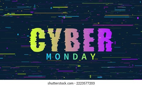 Cyber monday technology background. Glitch error effect. Sale banner. Vector design