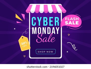 Cyber Monday Template Hand Drawn Cartoon Flat Background Illustration of Business Online Shopping with Big Discount Promo in the United States