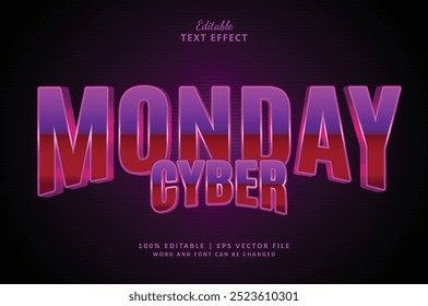 Efecto de texto Cyber monday 3D . Estilo de efecto de texto editable cromado.