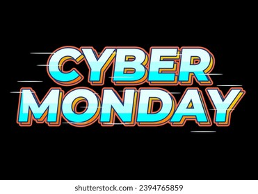Cyber monday. text effect in blue gradient color, black background