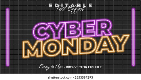 Cyber monday text effect, glow neon graphic style, light editable text