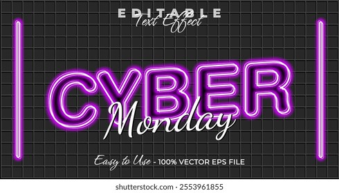 Cyber monday text effect, glow neon graphic style, light editable text
