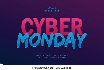 Cyber monday text effect style 3d. Editable text effect style sale commerce discount theme.