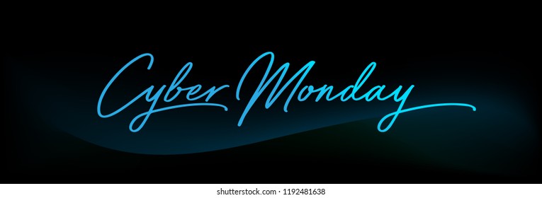 Cyber Monday Text. Glowing neon Calligraphic Cyber Monday on a black background. Vector Illustration. EPS10.