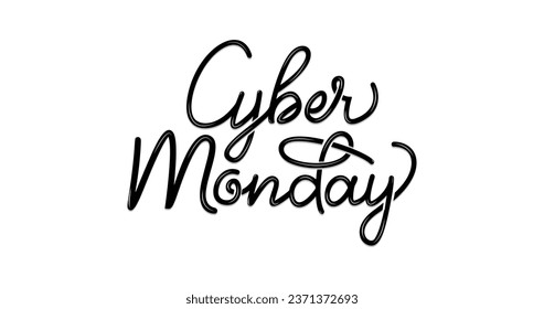 Cyber Monday text handwritten calligraphy. Lettering typography illustration. Cyber Monday tag template.  Great for cards, banners, and posters. Vector illustration
