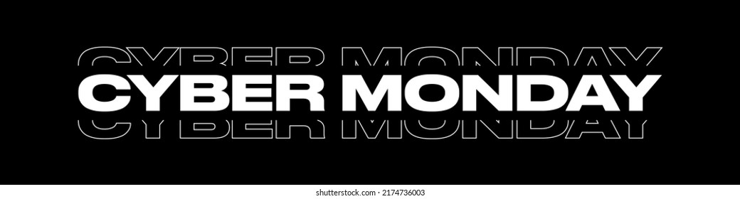 Cyber Monday typography banner. Cyber Monday modern linear typography text illustration isolated on black background. Design template for Cyber Monday sale banner.