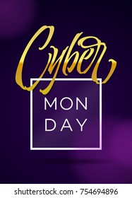 Cyber Monday typography. Promotional banner template with lettering composition. Vector illustration for banners, ads, booklets, leaflets, brochures, posters. 