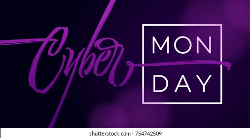 Cyber Monday typography. Vector illustration for banners, ads, booklets, leaflets, brochures, posters. Stylish lettering on a dark background. Vector illustration.