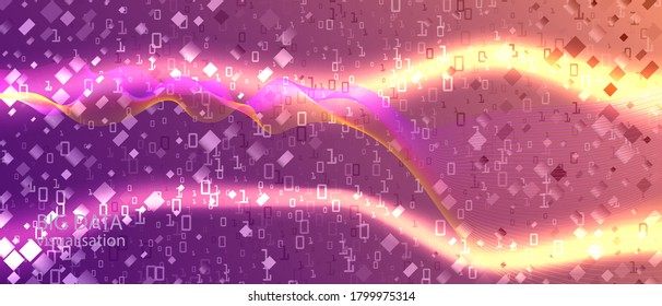 Cyber Monday Vector Background. Matrix Flying Binary Code. Blue Purple Pink Background. Digital Equalizer Slide. Fractal Liquid Data Geometric Grunge Minimal Template. Cyber Monday Banner