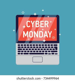 Cyber Monday vector concept background with laptop display and sample title