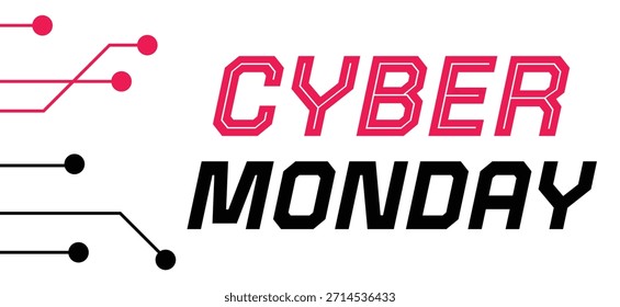 Diseño de Vector Cyber Monday con tipografía moderna y Elementos de circuitos, apto para promociones digitales, campañas de ventas en línea y marketing temático de tecnología