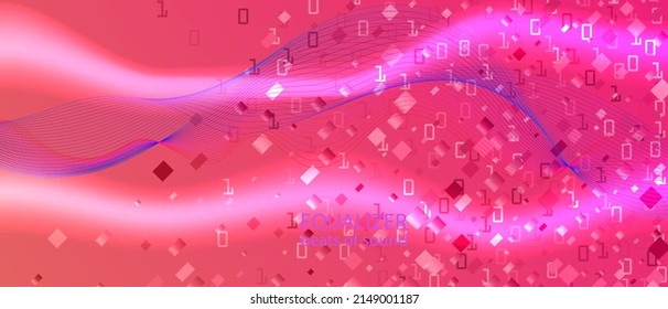 Cyber Monday Vector Equalizer. Fractal Fluid Glow Matrix Falling Binary Code. Computing Grunge Trendy Layout. Cyber Futuristic Slide. Pink Blue Purple Background. Cyber Monday Banner