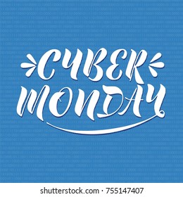 cyber Monday vector illustration for web sites with a textured background of blue color. White text lettering calligraphy brospinal with texture. for sale, flyers, signage, flyers, promotion. Internet