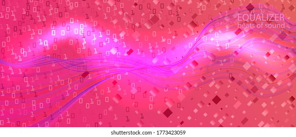 Página de aterrizaje de vectores de Cyber Monday. Código binario de Flying Matrix. Diseño de música divertida geométrica. Código de flujo fractal Fondo azul púrpura rosado. Diapositiva de ecualizador digital. Cartel de Cyber Monday