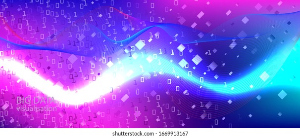 Cyber Monday Vector Presentation. Fractal Fluid Glow Punk Equalizer Slide. Matrix Flying Binary Code. Blue Purple Pink Background. Computing Grunge Modern Layout. Cyber Monday Banner