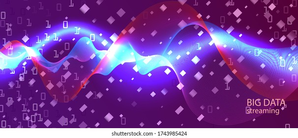 Cyber Monday Vector Wallpaper. Blue Purple Pink Background. Punk Futuristic Slide. Fractal Liquid Glow Tech Neon Grunge Modern Design. Matrix Falling Binary Code. Cyber Monday Banner