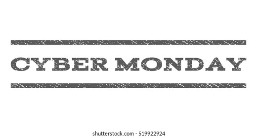 Cyber Monday watermark stamp. Text caption between horizontal parallel lines with grunge design style. Rubber seal stamp with dust texture. Vector grey color ink imprint on a white background.