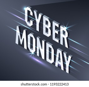 Cyber Monday Web Banner. Data visualization concept. 3d isometric vector illustration. Page template.