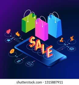 Cyber Monday Web Banner. Data visualization concept. 3d isometric vector illustration. Page template. 