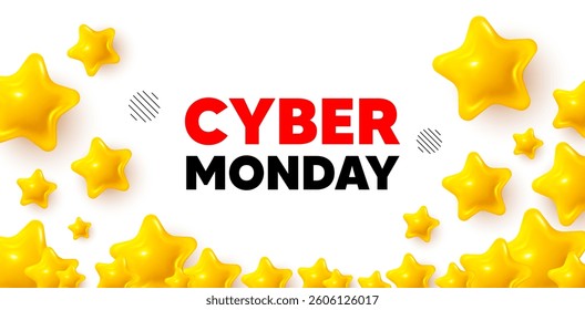 Cyber monday winner banner with 3d stars. Golden stars banner. Cyber Monday Sale tag. Special offer price sign. Advertising Discounts symbol. Review rate background. Vector