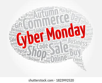 collage de palabras en la nube de Cyber Monday, fondo de concepto de negocio