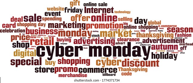 Cyber monday word cloud concept. Collage made of words about cyber monday. Vector illustration 