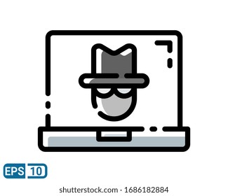 Cyber monitoring filled line style icon on white background. Editable color. EPS 10