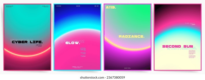 Cyber Neon Backgrounds. Gradient Rounded Halo Vector Templates for Posters and Creative Graphics. Modern Neon Rings Set.